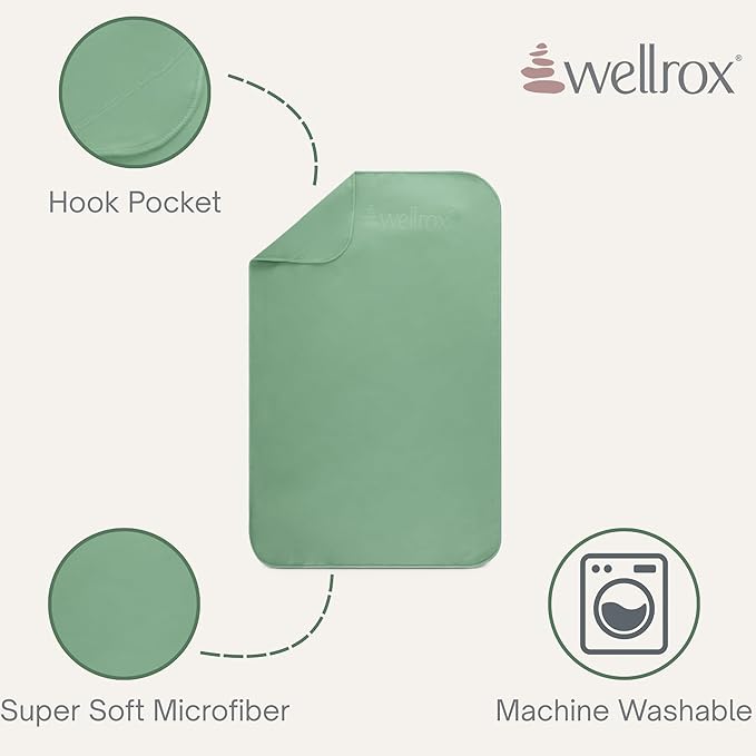 Wellrox Microfiber Yoga Hand Towel – Super Soft, Quick-Dry, Non Slip Yoga Towel for Hot Pilates, Gym & Workouts (26.5" x 16", Green)