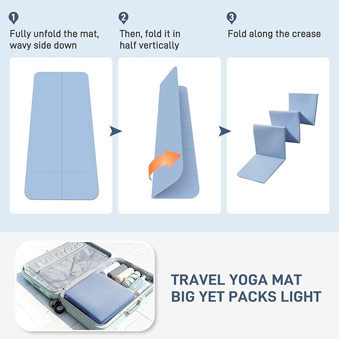 Foldable Yoga Mat for Travel 72"x 32"x 0.32"Inch, 8mm Thick Folding Exercise Mat, Outdoor Non-slip Pilates Mat for Women & Men, Wide Yoga Mat Packable for Workout and Fitness