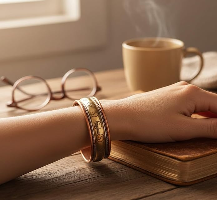 Touchstone copper bracelets | gift for men women |adjustable 100% pure solid real magnetic jewelry | handmade bracelet set combo | rope braided tibetan bangles.