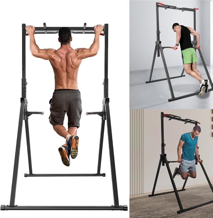 Adjustable Pull Up Bar for Home, 440LBS Capacity Foldable Dip Station with Parallel Bars, Multi-Grip Chin Up Bar for Pull-Ups, Dips, Leg Raises & Full Body Workout, Space Saving Home Gym