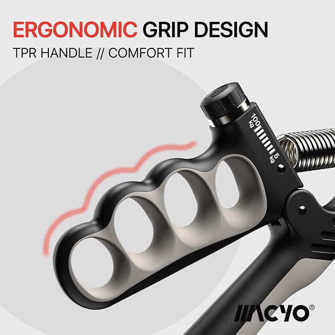 MACYO Grip Strength Trainer with Wider Handles - Adjustable Hand Grip Strengthener 11-220Lbs(5-100KG) for Large Hands, Automatic Counter & Ergonomic Design, Comfortable Forearm Workout for Athletes, Injury Recovery