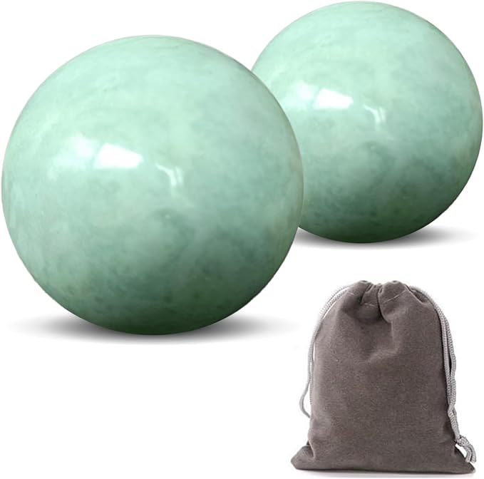 Traditional Chinese Baoding Balls, Marble Health Exercise Stress Relief Balls, Green, 2-Piece Set (Green, Medium-1.57")