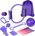 Pilates Kit for Women – Complete Pilates Equipment Set with Ring, Yoga Ball, Resistance Bands & Socks | 14 Pcs Pilates Kit for Toning & Flexibility | at Home Pilates Sets for Women (Purple)