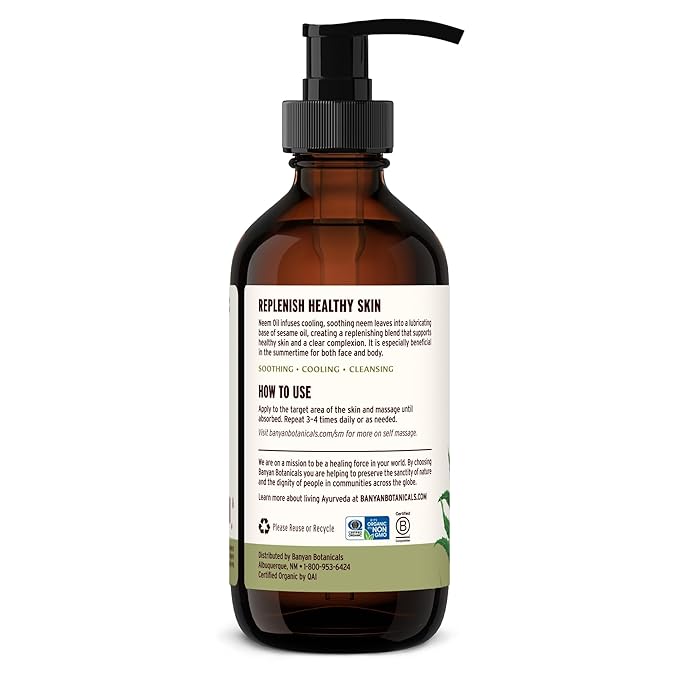 Banyan Botanicals Organic Neem Oil – Cooling & Soothing Ayurvedic Neem Oil – Supports Healthy Radiant Skin – 8 oz. – Non-GMO Sustainably Sourced Abhyanga Massage Oil
