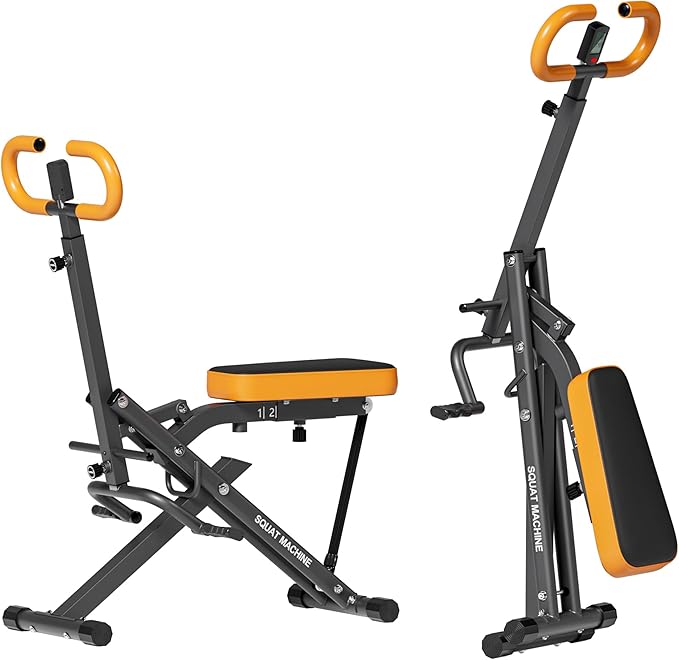 DlandHome Squat Machine, Squat Rowing Machine with Adjustable High-Strength Resistance Band for Home Gym, Foldable Leg Glute Trainer for Full Body 330lbs