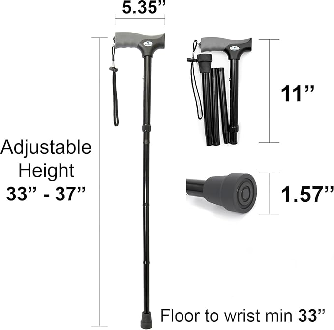 Vaunn Medical Under Desk Bike Pedal Exerciser with Electronic Display and Vaunn Medical Easy Grip™ Height Adjustable Folding Cane/Walking Stick Bundle