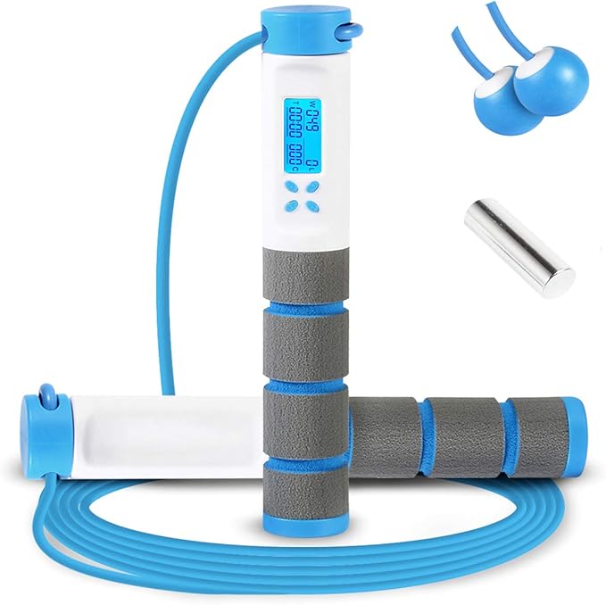 Jump Rope, Digital Weighted Handle Workout Jumping Rope with Calorie Counter for Training Fitness, Adjustable Exercise Speed Skipping Rope for Men, Women, Kids, Girls