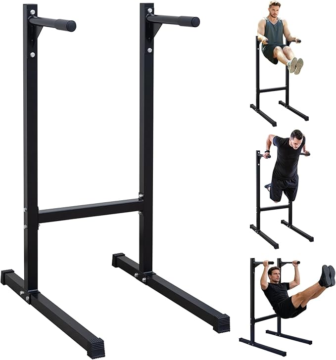 MIUDGIG Adjustable Height Dip Bar Station, Multi-function Dip Station Pull Up Bar Full Body Strength Training Workout Fitness Equipment for Tricep Dips, Heavy Duty Dip Station for Home Gym
