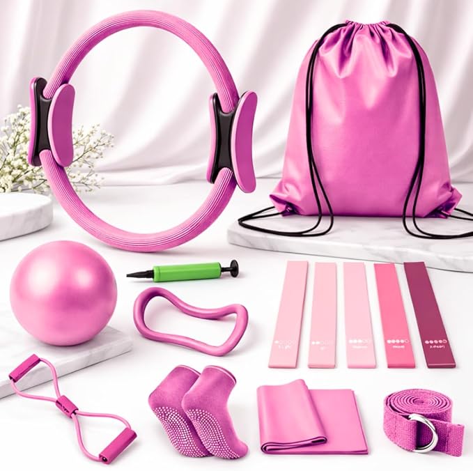 Pilates Kit for Home Workouts, Pilates Equipment Ring and Ball Set with Resistance Bands, Pilates Essentials Kit for Women, Home Pilates Workout Kit, Pilates Starter Kit for Women at Gym Studio Travel