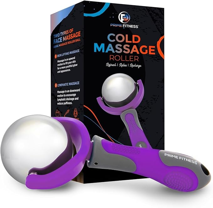 PRIME Fitness Cold Massage Roller Ball | Cold Therapy | Ice Roller Ball with Handle | cryo Stick | Relieve Muscle Pain (Purple)