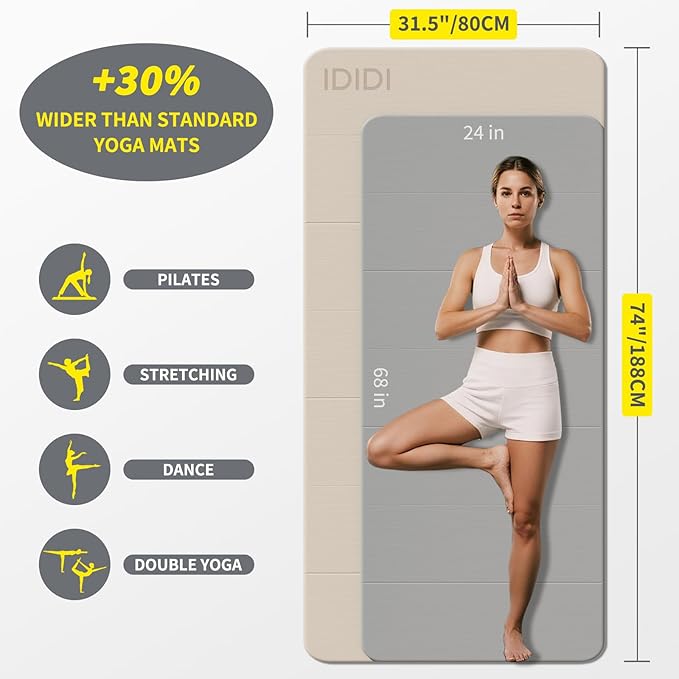 Foldable Yoga Mat Extra Thick & Large (74" x 31.5" x 0.32"), Double-Sided Non Slip & Lightweight Fitness Mat, 8mm Thick Wide Exercise Mats for Woman Man Kids, Portable Workout Mats for Travel, Studio or Home Use