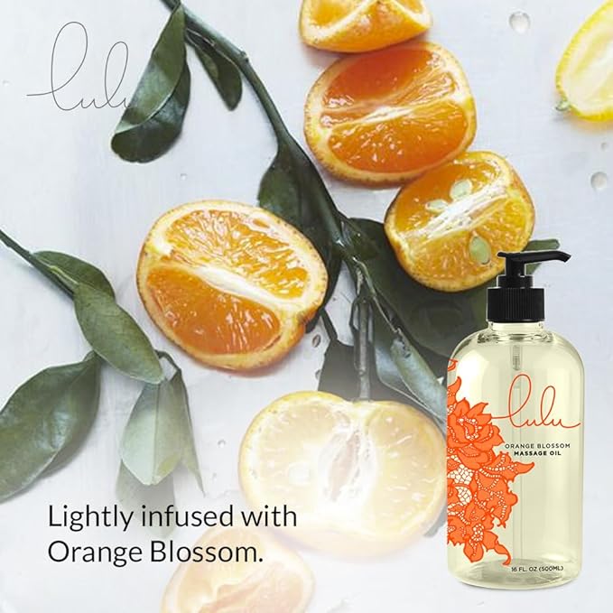 Lulu Orange Blossom Massage Oil, Sweet Almond, Jojoba & Macadamia Oils, Lightweight Non-Greasy Body Oil Smooth Skin & Relaxation Aromatherapy Date Night Couples Massage & Massage Therapy 16 fl oz Pump