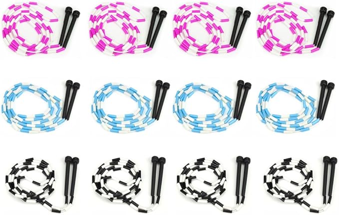 Jump Rope 12-Pack - Pink, Blue, Black and White Skip Ropes for Exercise - Outdoor Jump Rope for Kids, Adults and Athletes - Family Fun Toys and Games