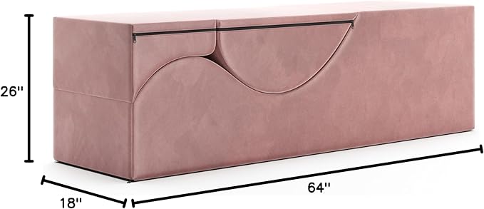 Avana Kami Convertible Chaise/Bed Bench for Yoga & Massage - 2-in-1 End of Bed Ottoman with Concealed Fold Out Yoga Lounge Chair, Microvelvet Rose