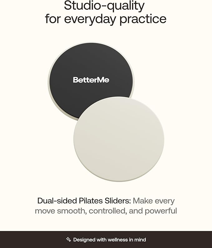 BetterMe Pilates Sliders – Dual-Sided Exercise Sliders for Core Training – Compact Workout Gliders for Home Fitness, Abs & Full Body Workouts