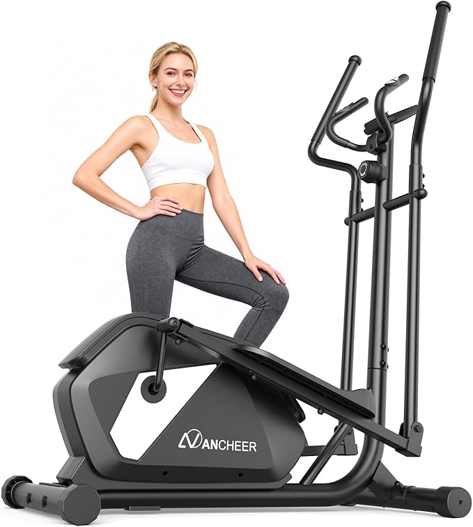 ANCHEER Home Elliptical Machine, Quiet Magnetic Elliptical Trainer with 14 Levels Resistance, 15" Stride & 400LBS Max Load, Compact Cardio Exercise Equipment for Home Gym