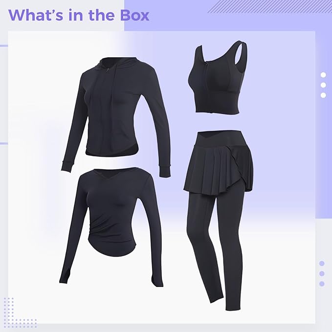 Pilates Set For Women, Yoga Outfit Four-Piece Set Xxl (Fits 135-150 Lb), Breathable Fabric, Jacket, Sports Bra, Top, And Pants Included
