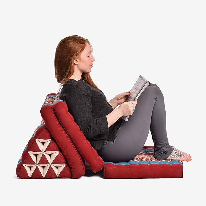 Zafuko Three-Fold Thai Cushion - Black/Red - Organic Water-Resistant Kapok Filling, Multi use Including meditaiton, Lounging, Reading, Stretching.