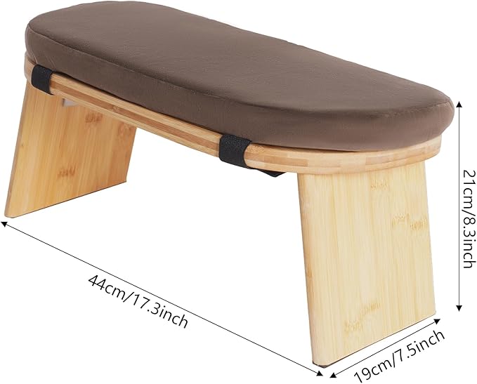 LOYALHEARTDY Meditation Bench - Bamboo Wood, Foldable Meditation Stool with Velvet Cushion Cover & Carrying Bag - Prayer Kneeler Chair for Yoga Or Sitting (Coffee)