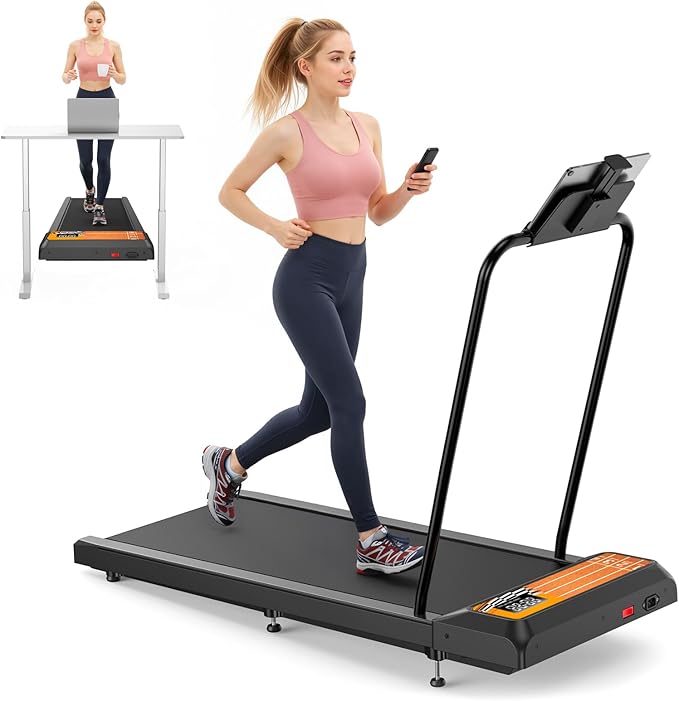 Treadmills for Home Small with 0%-8% Incline and APP Sync, Compact Under Desk Walking Treadmill Pad with Handle Bar Removable, Remote Control and LED Display, 2.5HP