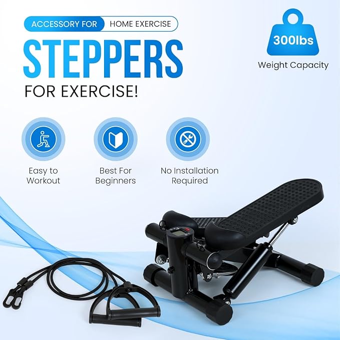 Steppers for Exercise at Home, Mini Stepper with Resistance Bands, Stair Stepper for Home, Stepper Exercise Machine, Compact Stepper Workout Equipment