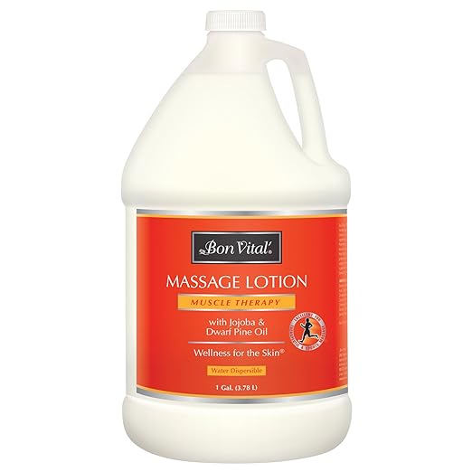 Bon Vital' Muscle Therapy Massage Lotion, 1-Gallon, Infused with Dwarf Pine and Essential Oils, Professional Lotion for IASTM and Graston Massage, Non-Greasy, Unscented