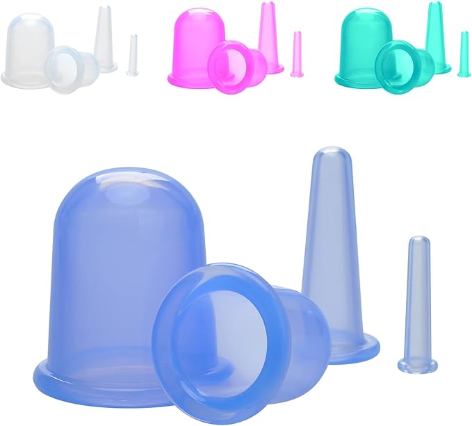 lychee Anti Cellulite Cupping Therapy Set for Family 4Pcs Silicone Vacuum Massage Cups - Chinese Cupping Kit for Body and Facial Massager for Adults Home Use (Blue)