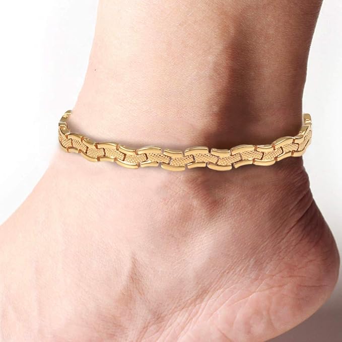 Magnetic Anklets for Women, 9.44inch Solid Pure Titanium Magnetic Ankle Bracelet, Fashion Jewelry Gifts（Gold）