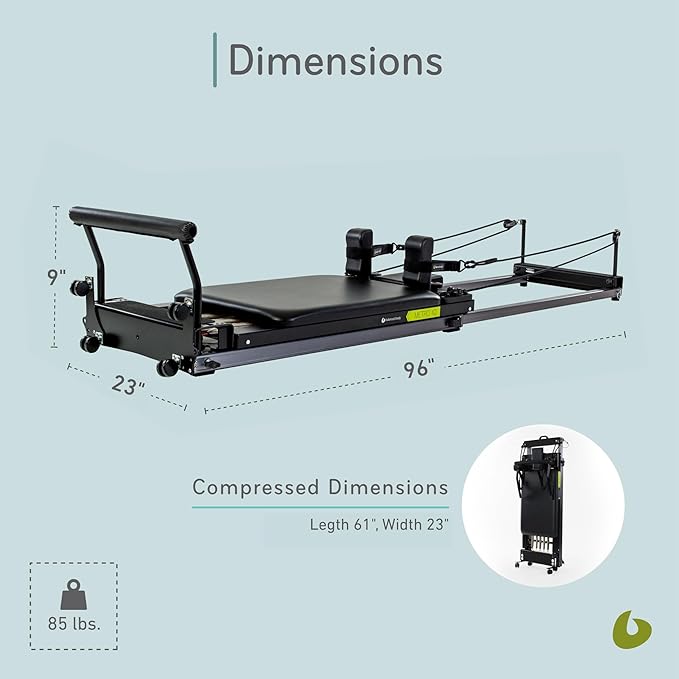 Balanced Body Metro IQ Pilates Reformer with Wheels, Pilates Exercise Equipment, Workout Equipment for Home or Studio, Black Upholstery
