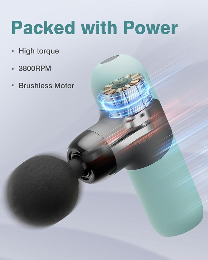 Morelax Mini Massage Gun Portable Deep Tissue Muscle Percussion Massager, Electric Handheld Sport Massager with 6 Massage Heads 4 Speed, Best Gift (Blue)
