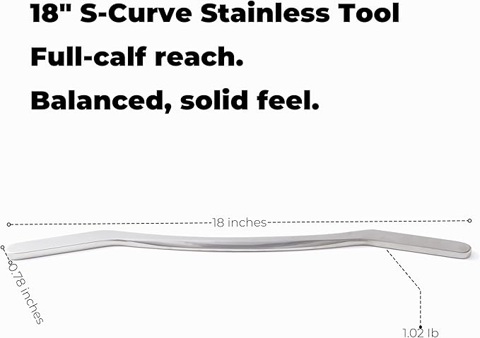 18-Inch Stainless Steel Foot Massage Tool – Muscle Scraper Stick for Calf and Arch Tension – S-Shaped Fascia Bar for Lower Leg Deep Tissue Release