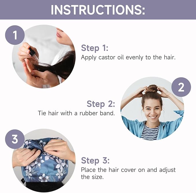 Castor Oil Pack Wrap Overnight Hair Wrap for Sleep Reusable Hair Cap Cover (Oil Not Included)