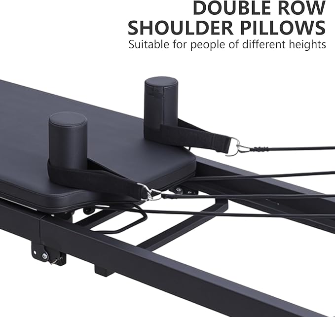 Foldable Pilates Reformer, Home Fitness Pilates Machine, Aluminum Sliding High Platform Design, 120kg Load Capacity Portable Roller, 197cm Multifunctional Yoga Studio Exercise Equipment
