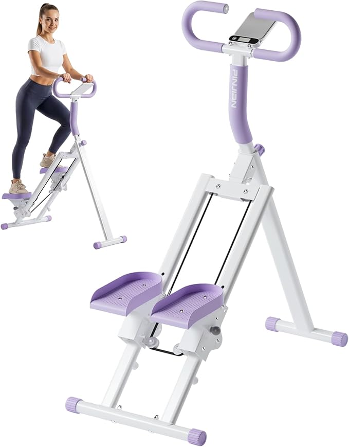 Stair Steppers for Exercise at Home, Folding Vertical Stair Stepper Climber, Full-Body Cardio Machine with Adjustable Handles, Steel Frame & Digital Monitor