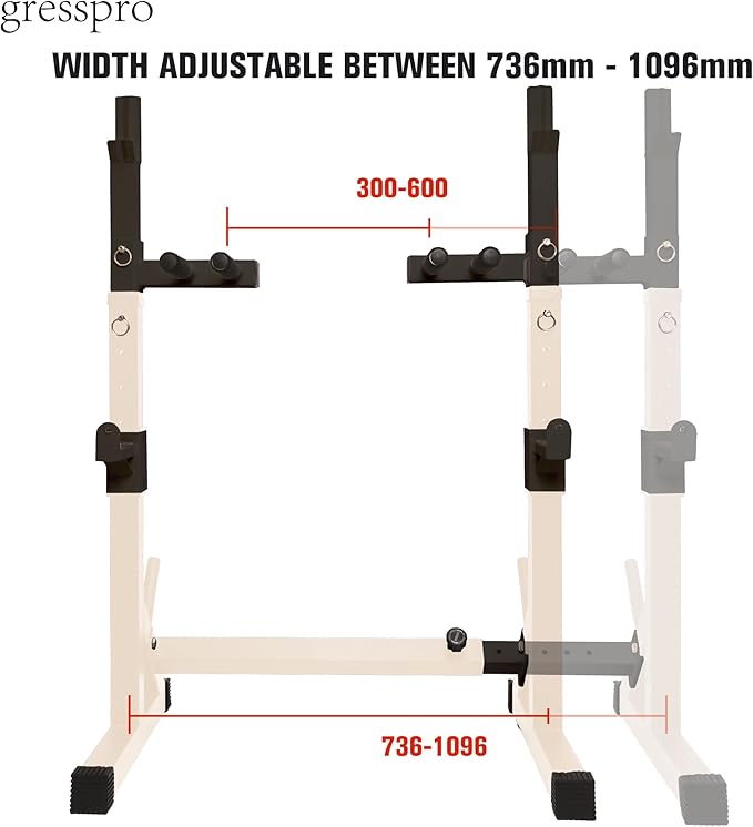 Gresspro Barbell Rack Stand with Dip Bar Attachment - Multifunctional Adjustable Squat Rack, Heavy-Duty Dumbbell Rack, Strength Training Dip Station, Home Gym Equipment Max Load 550lbs