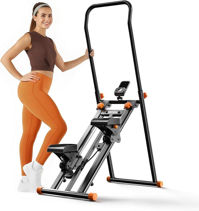 Stair Stepper for Home Gym Exercise Stairmaster for Full-Body Workout, Compact Folding Stair Climber with Extended Step Range, Adjustable Handlebar Pedal
