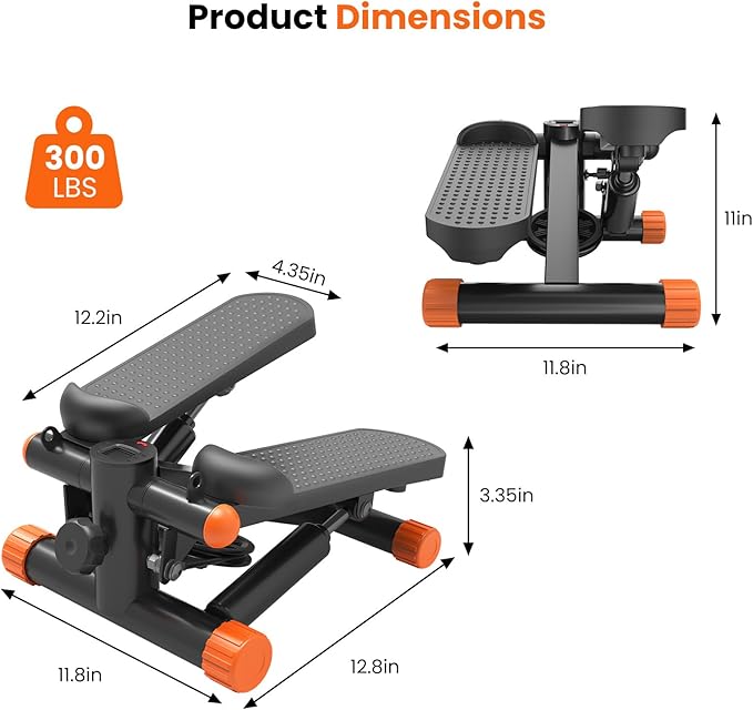 Sweetcrispy Mini Stair Steppers with Resistance Bands for Exercise at Home, Portable Exercise Twist Stepper Machine for Full Body Workout, 300LBS Capacity