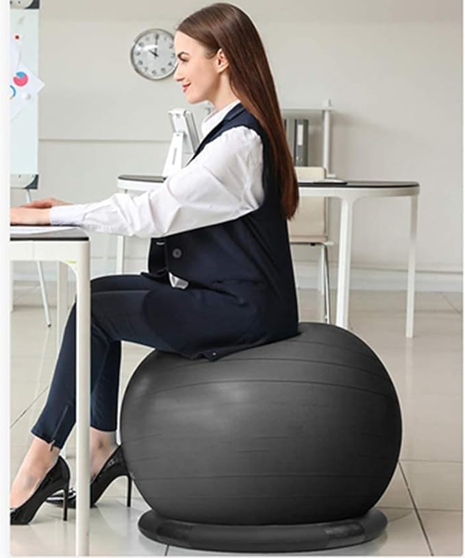 Yoga Ball Chair - Relieve Back Pain, PVC Anti-Burst Exercise Ball Chair for Home Office Desk Workout with Base & Resistance Bands, Backless Bouncy Ball Chair, Inflatable(Diameter 75cm(29 4/8 inch))