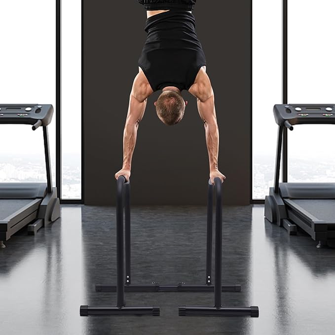 Dip Bar, 440lbs Load Double Bar Double Arm Bender Adjustable Dip Stand Heavy Duty Parallel Bars Workout Equipment with Anti-Slip Foot Pad for Gymnasiums Personal Residences Stadiums