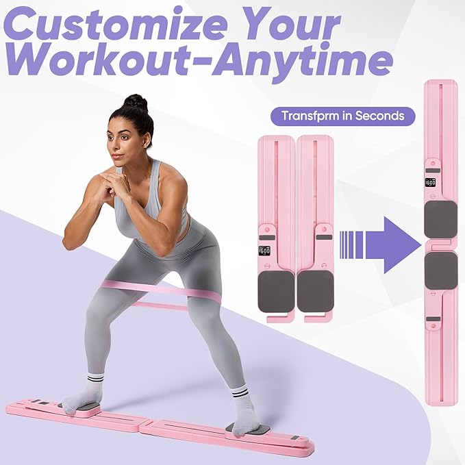 Portable Pilates Reformer Set for Women, Multi-Functional Pilates Exercise Board with Resistance Bands for Home Workouts, Core Strengthening, Toning, Abdominal Sculpting, Full-Body Fitness(Pink)