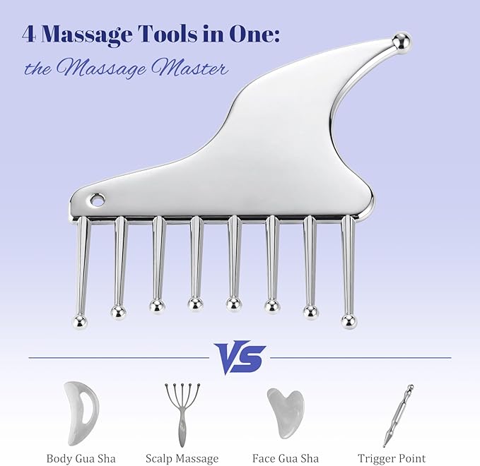 ideayard Multi-Functional Stainless Steel Scalp Massage Comb, Portable Guasha Scraping Comb Tool for Scalp, Facial, Shoulders, Legs & Arms, Ideal for Soothing Relief