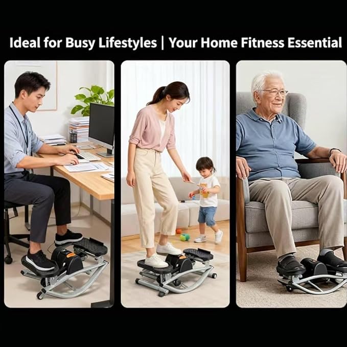 Lateral Rocking Fitness Stepper Home Workout Machine, Portable Compact Rocking Stepper Side to Side with LCD and Resistance Bands, Low-Impact Lateral Steppers for Knees and Joints