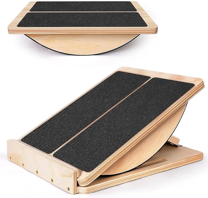 Saker 6-Angle Slant Board & Balance Board, Slant Boards for Exercise, Adjustable 40° Incline & Balance Board - 6-Angle Non-Slip Wooden Trainer for Squats, Calf Stretch, Stability Workouts