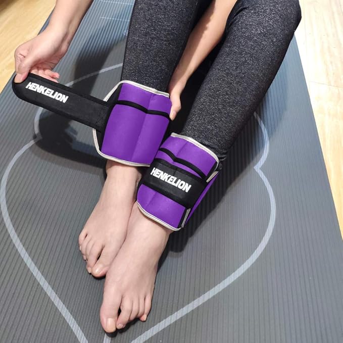 Henkelion 1 Pair 2 3 5 10 Lbs Adjustable Ankle Weights for Women Men Kids, Strength Training Wrist and Ankle Weights Sets for Gym, Fitness Workout, Running, Lifting - Black Grey Pink Blue Purple