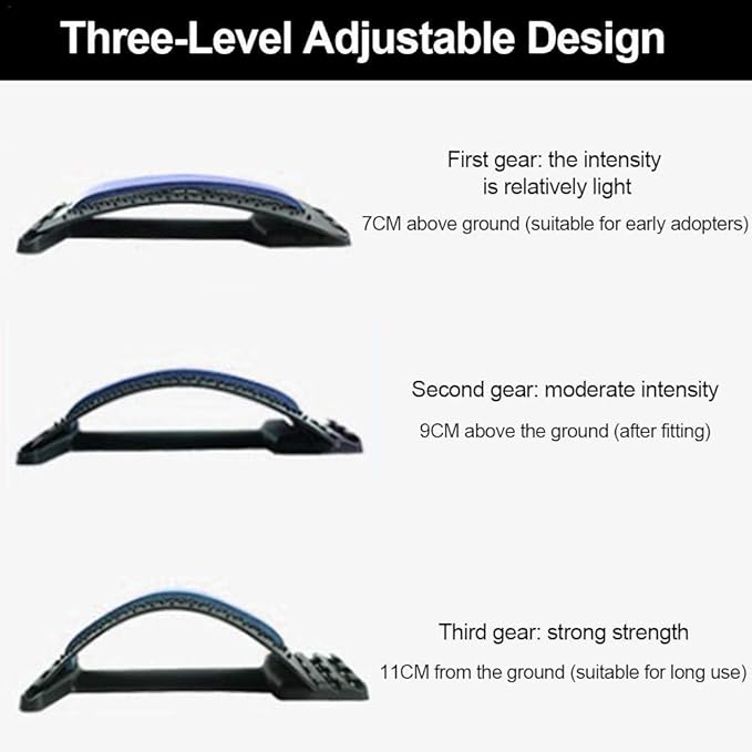 qiuqiu Back Stretching Device, Lumbar Stretching Device with Magnetic Acupressure Points, with 3 Adjustable Settings, Lumbar Support Stretcher for Pain Relief