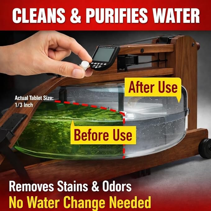Rowing Machine Water Purification Tablets | Universal Water Rowing Machine Tank Cleaner | Safe, Eco-Friendly Formula | 4 Tablets (3-Pack)