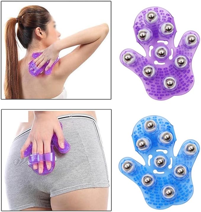 Roller Ball Body Massage Glove Anti-Cellulite Muscle Pain Relief Relax Massager for Neck Back Shoulder Buttocks Face Lift Tools (Blue)