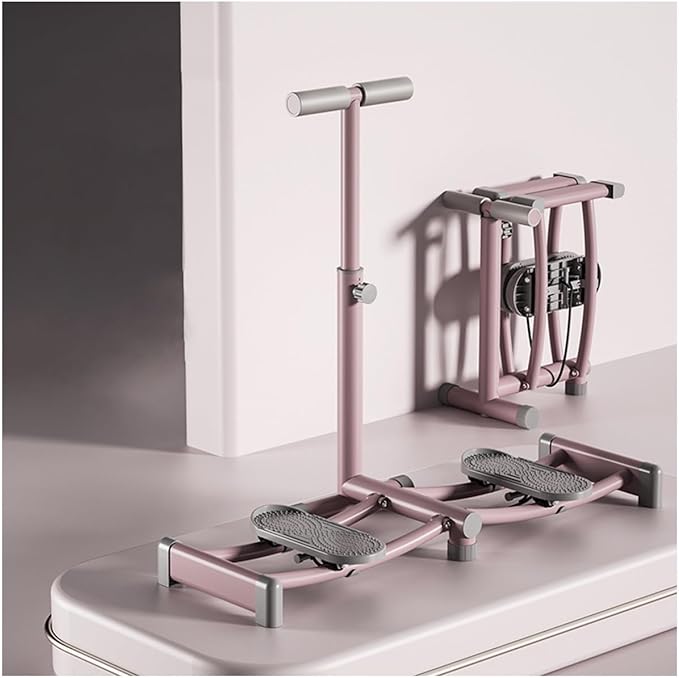 Foldable Ski Machine Ski Simulator Leg Exercise Equipment Weight Loss Thin Legs Pelvic Floor Trainer for at Home Gym(Pink,with armrests)