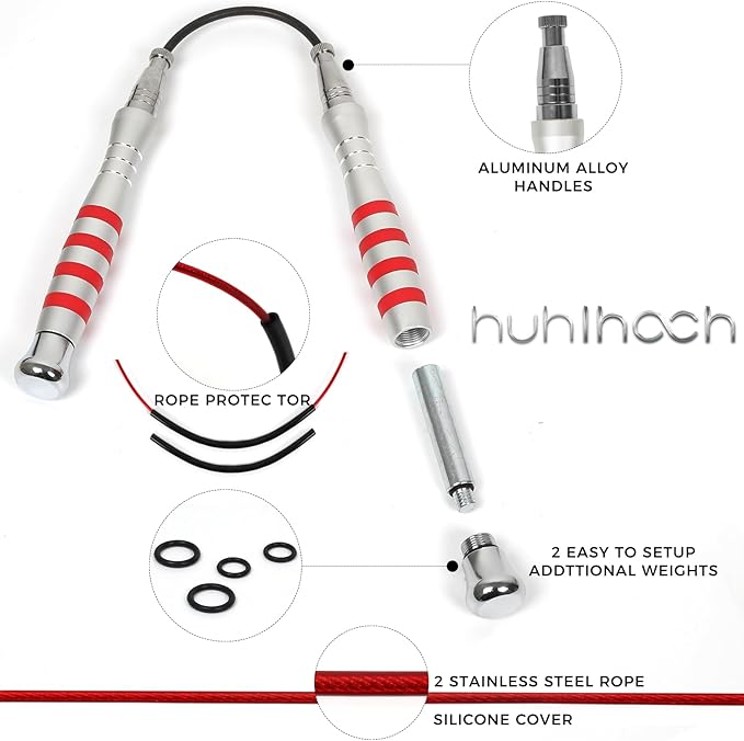 Speed Weighted Jump Rope with Secure Lock Mechanism, 360° Smooth Swivel, Non-Slip Matte Textured Handles, Features 2 Performance Cords for Effective Fitness Workouts
