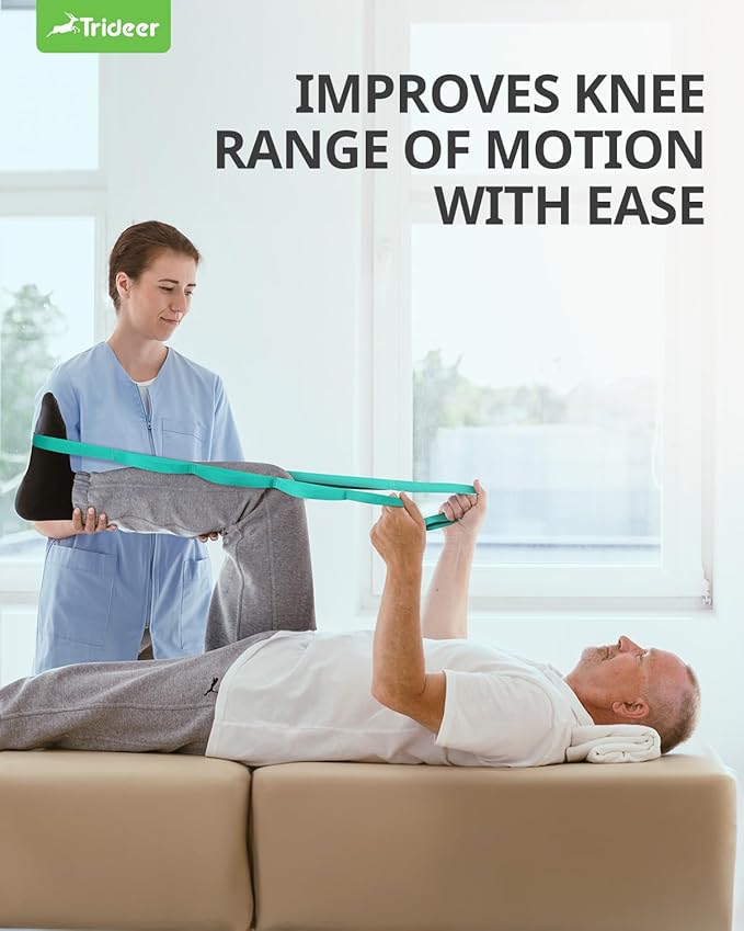 Trideer Stretching Strap with Loops & Leg Lifter, Non-Elastic PT-Style Physical Therapy Strap for Knee Replacement Rehab, Hamstring, Calf & Back Stretcher Mobility, Hip, Shoulder & Yoga